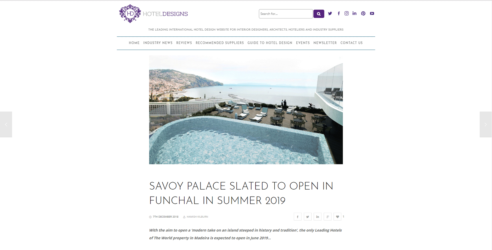 'Savoy Palace Slated to Open in Funchal in Summer 2019', site 