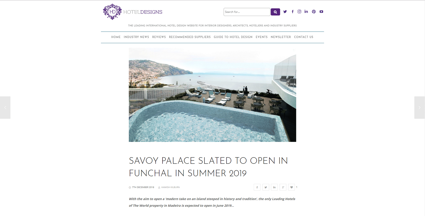 'Savoy Palace Slated to Open in Funchal in Summer 2019', site